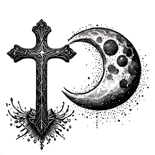 Christian Cross And Moon