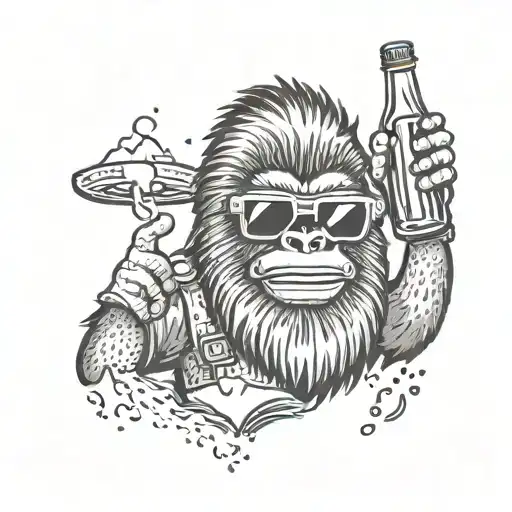 A Playful Design Featuring Bigfoot Wearing Elvis Sunglasses And Holding A Bottle Of Hot Sauce