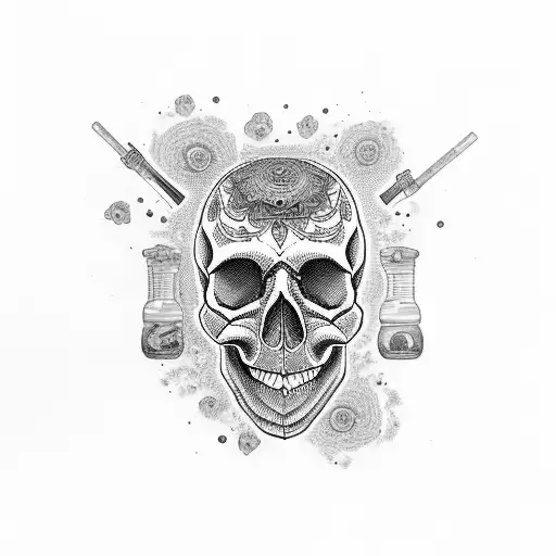 Skull Surrounded By Drug Paraphernalia