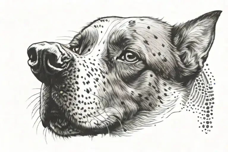 A Tattoo Design Featuring A Dog Portrait Created Using Dotwork Technique