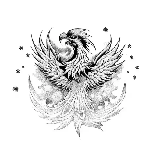 Phoenix With Flowers And Stars