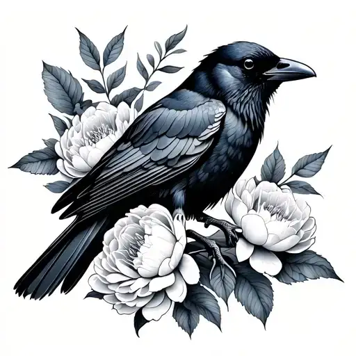 Crow And Peonies