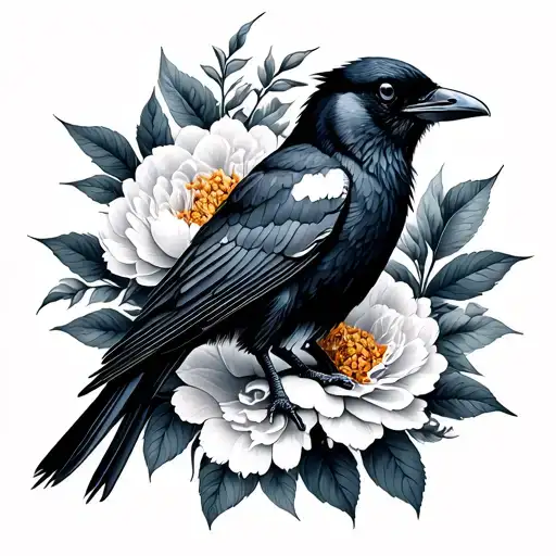 Crow And Peonies