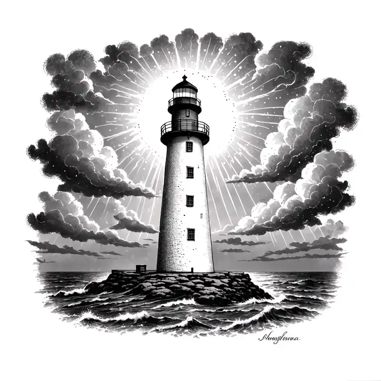 Lighthouse Standing Tall Shining Light Through A Storm