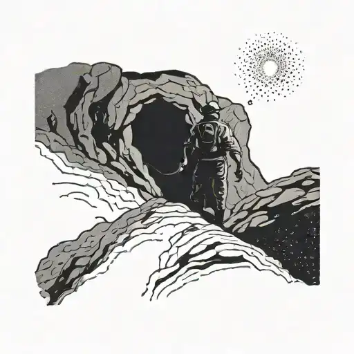 A Silhouette Of A Spelunker Exploring A Dark Cave With A Headlamp