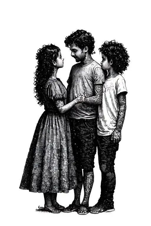 Father Son Girl Standing