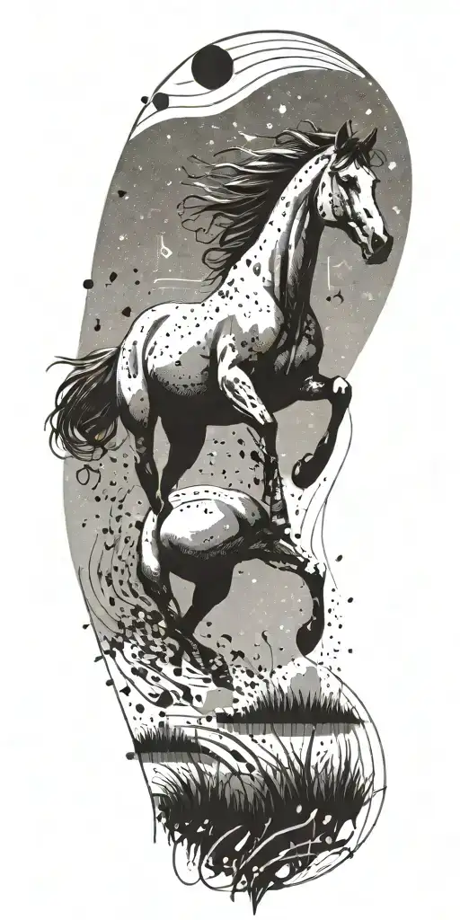 A Horse Galloping Through A Field With Music Notes Floating Around It