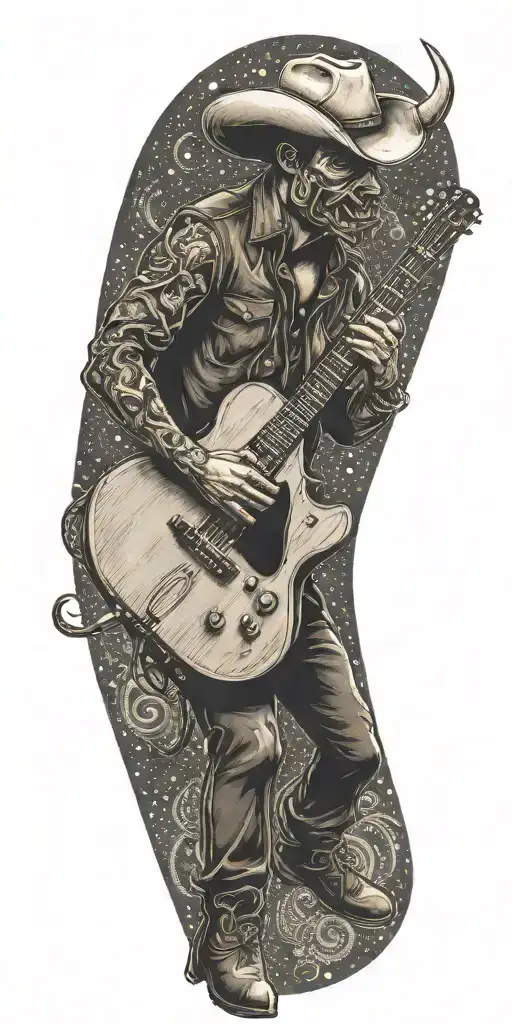 Bull Riding Musician With A Guitar