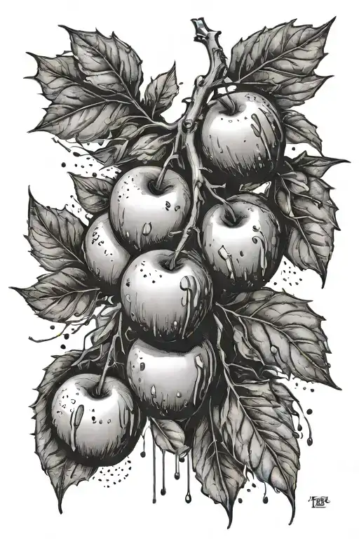 Thorn Branch With Shadows Dripping From It And Hidden Detailing Of Apples