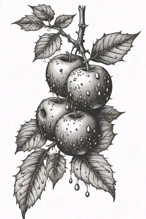 Thorn Branch With Shadows Dripping From It And Small Hidden Apples