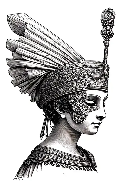 Women's Medieval Engraving With A Greek Greek Dress Mask Astrology