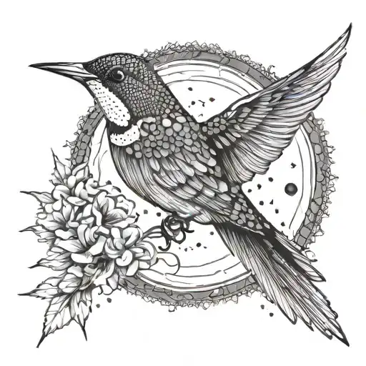 Swallow Bird Fly Over The Moon