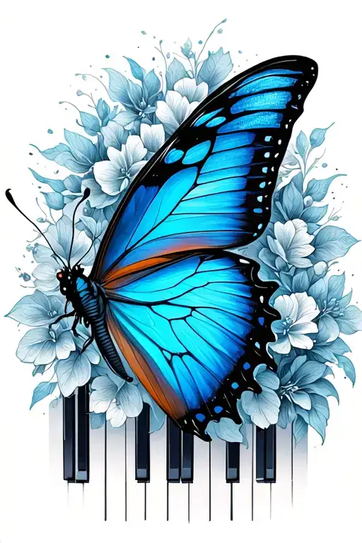 Blue Morpho Butterfly And Piano Keys