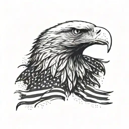 Bald Eagle With American Flag In The Background Black