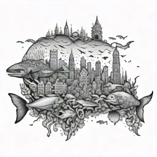 An Intricate Underwater Cityscape Filled With Marine Life And Coral Reefs