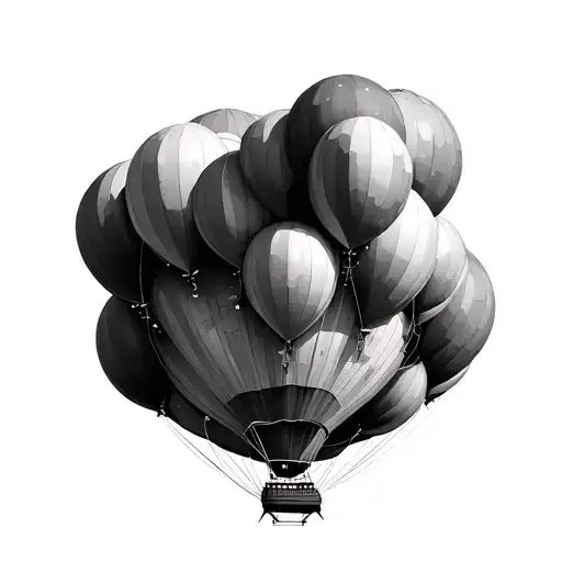Single Hot Air Balloon Floating But Its Made Of A Bunch Of Small Balloons Like On Tue Movie Up