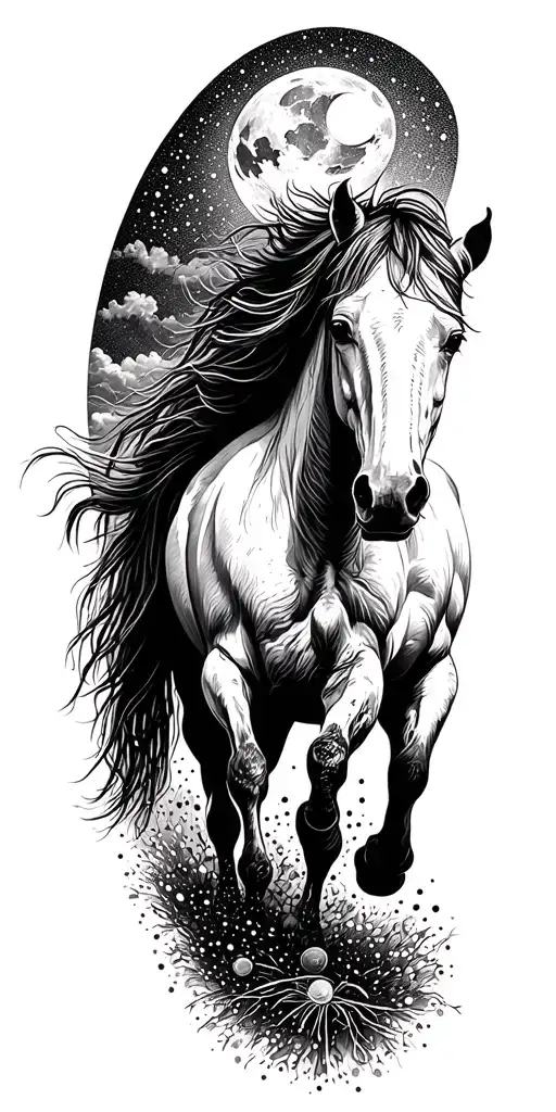 Horses Running Alongside Sun And Moon