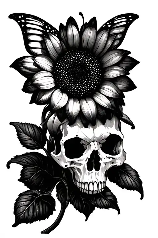 Sunflower Cowskull Butterfly Flower Blooming