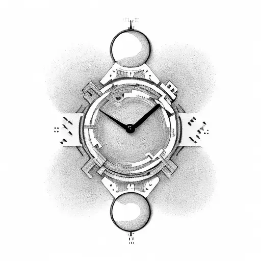 Two Hands One Human One Bones Touching The Tips And In Between Them Is A Round Clock