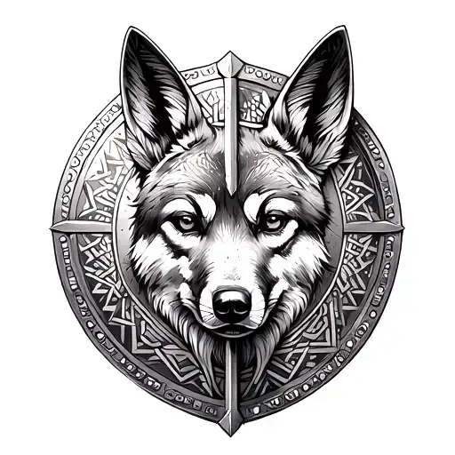 A Soldier Viking Shield With A Dingo Motif And Intricate Geometric Designs