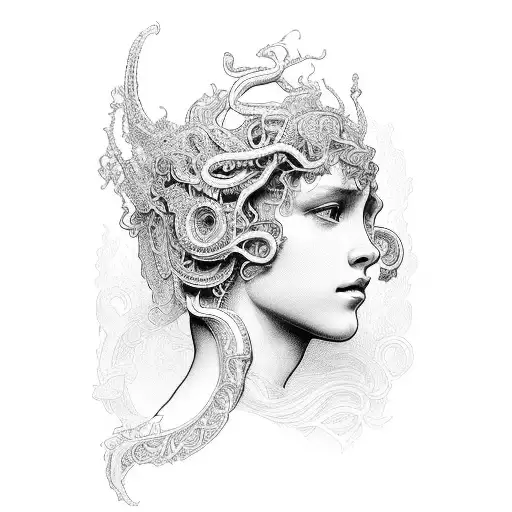 Medusa Head In The Style Of Alphonse Mucha Art Nouveau
