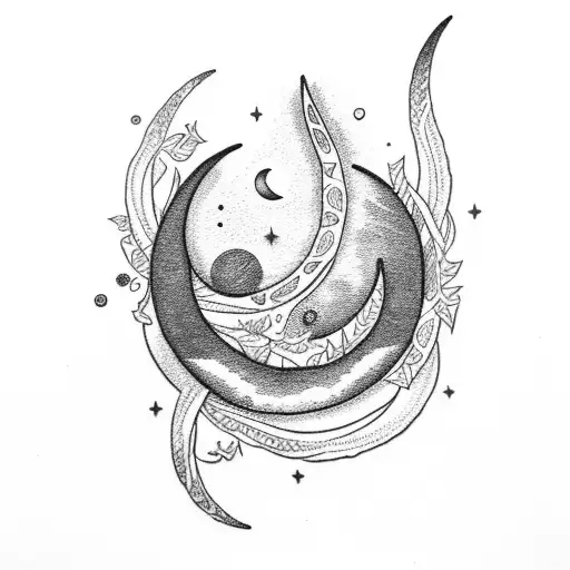 Crescent Moon On Ear With Vines