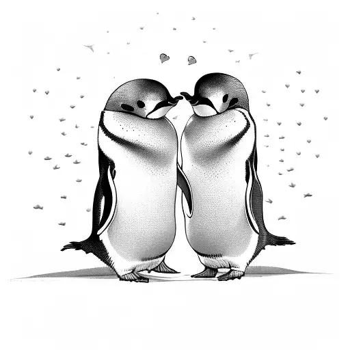 Two Penguins In Love With Bow