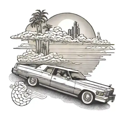 A 1982 Cadillac Coupe Deville Driving Away Into Sunset