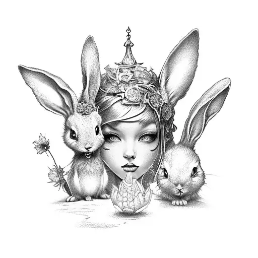 Fairy With Bunny Ears Enveloped In A Chrysanthemum