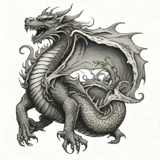 A Western Style Dragon Fighting Against A Buddist Liondog
