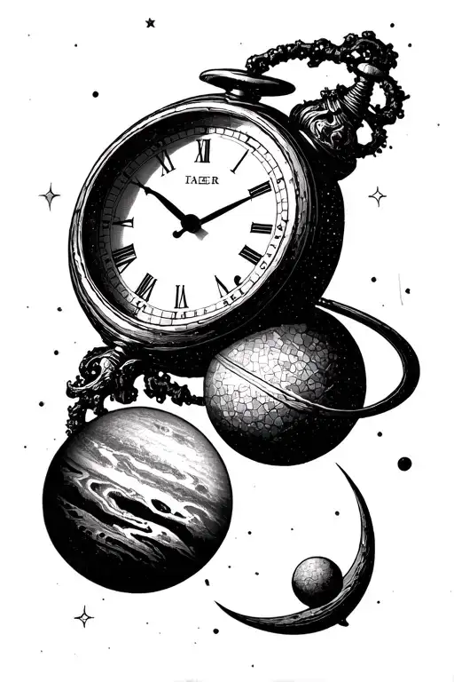 Schematical Pocket Clock And Planet With Letter I