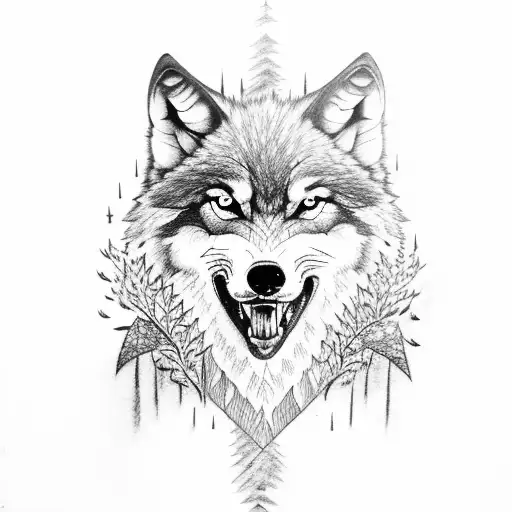 Wolf Running Through Woods With A Crow