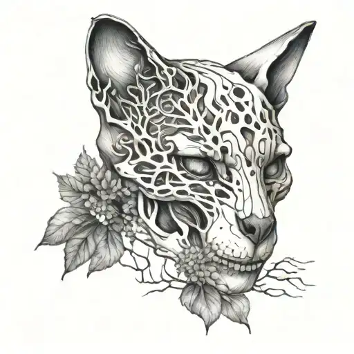 Anatomical Cat Skull Intertwined With Tree Branches