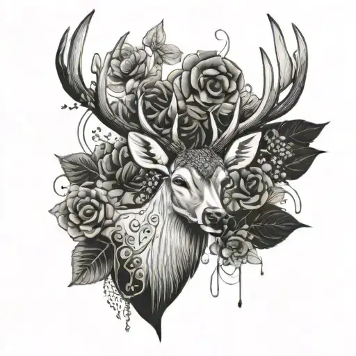 Minimalist Deer With Flower Antlers And Blood Vessels As Background