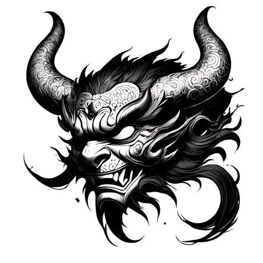 Oni Mask With Wind Blowing