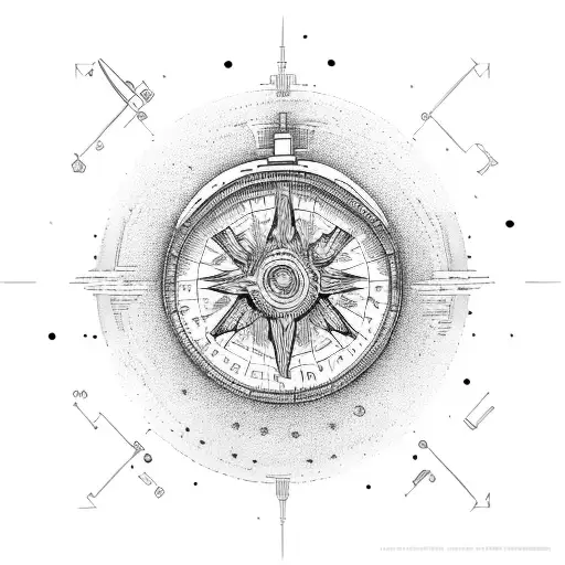 Minimalistic Compass Surrounded By Moon