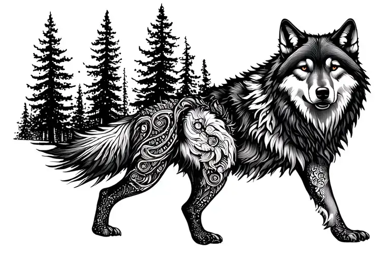 Wolf With Forest