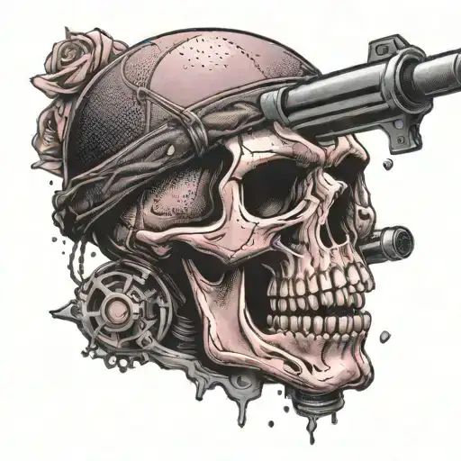 A Pink Skull Wearing A Heavy Metal Band T-shirt And Holding A Gun Microphone