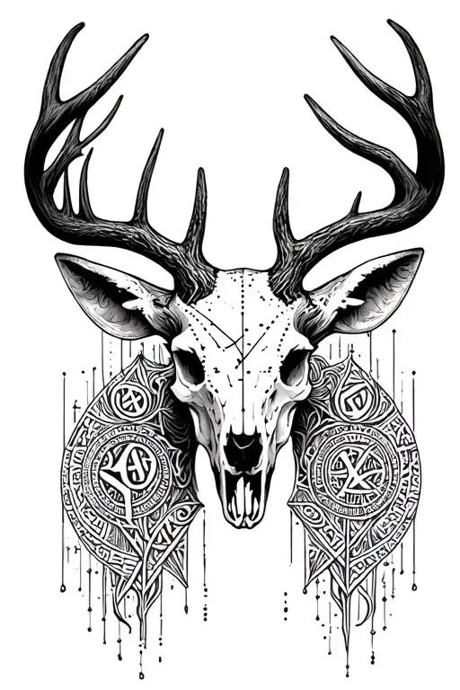 Norse Deer Skull With Rune