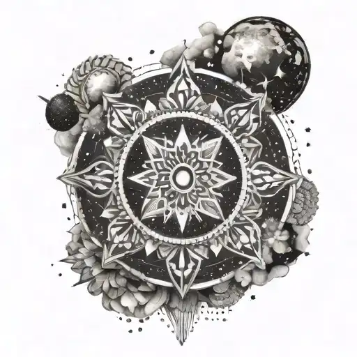 A Cosmic Mandala Incorporating Elements Of Outer Space And Meditation