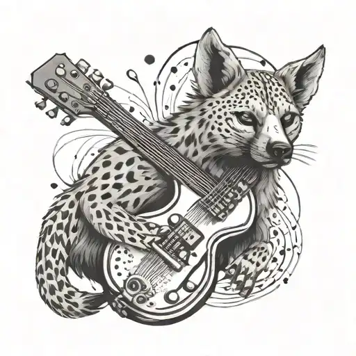 An Abstract Design Combining Musical Instruments And Hyena Elements