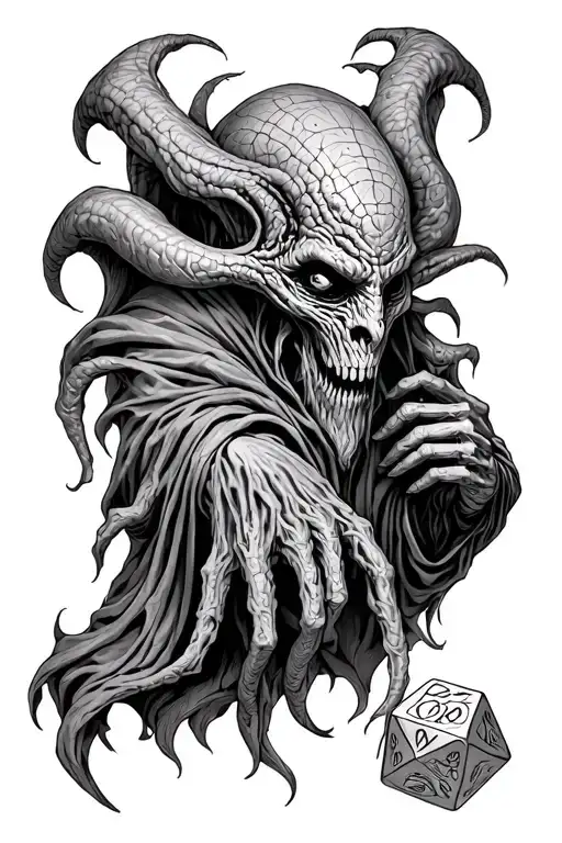 Mysterious Mind Flayer From Dnd Depicted As A Dungeon Master With A D20 Dice