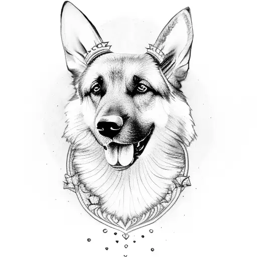A German Shephard Dog With A Halo Inside A Heart