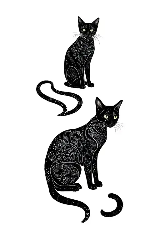 Three Black Cats Intertwined