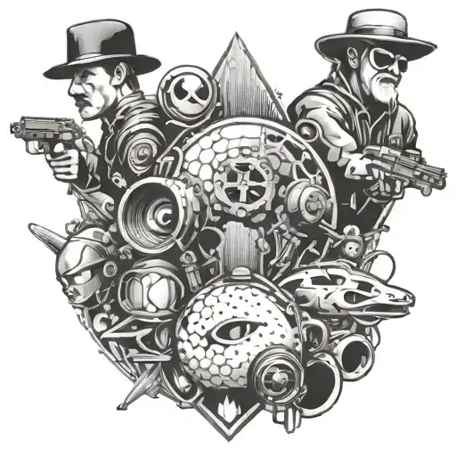 An Intricate Design Combining Movie Characters And Sporting Equipment