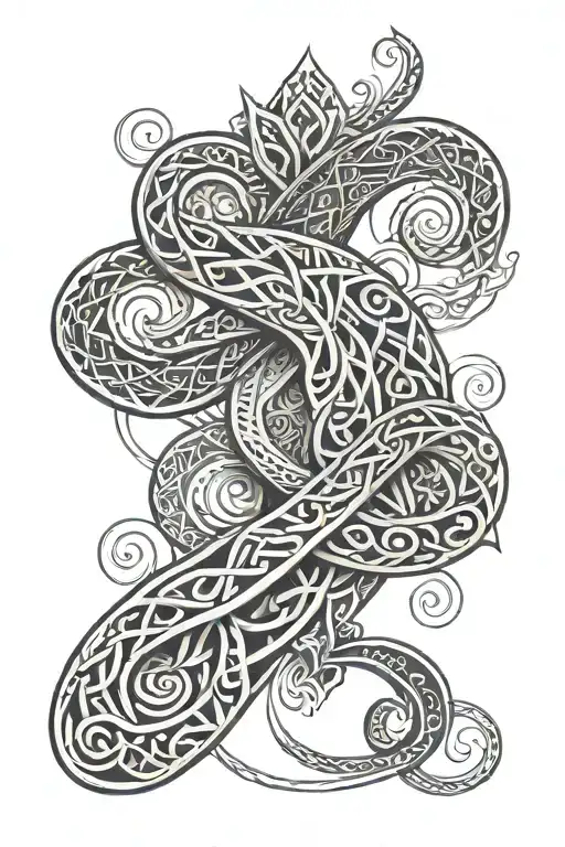 Maori Celtic Knotwork Design Incorporating Taniwha
