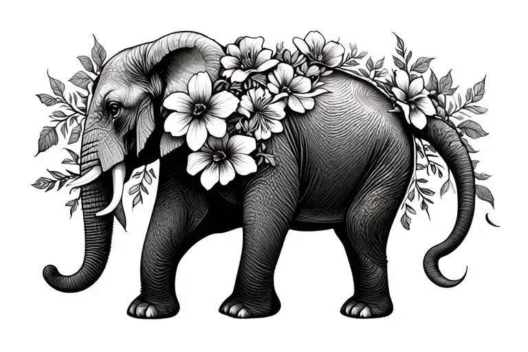 Flowers Wrapped Length Elephant Surrounded