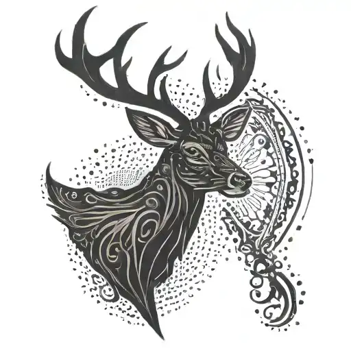 A Stylized Deer Silhouette With A Sleek Ax Blade Incorporated Into Its Body