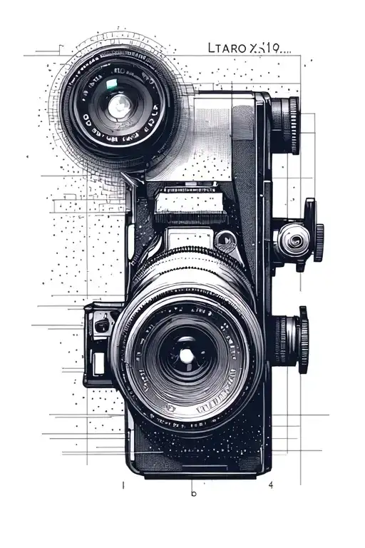 Minimalist Photo Camera With Technical Schematic Style