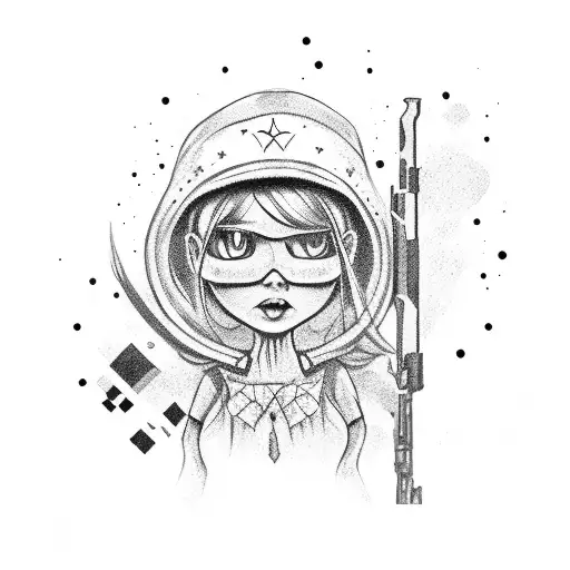 Little Girl With Gun And Flag Of Ukraine